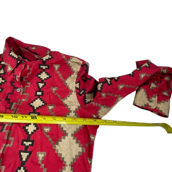 Lauren Ralph Lauren Western Aztec Printed Button-Down Shirt PM Red Tan Cotton - Picture 8 of 9